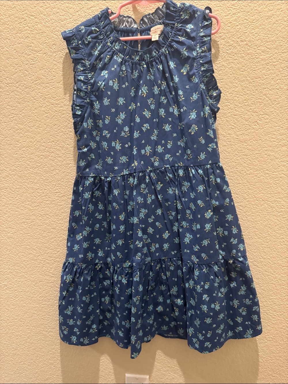 Girls' Blue Floral Tiered Ruffle Dress